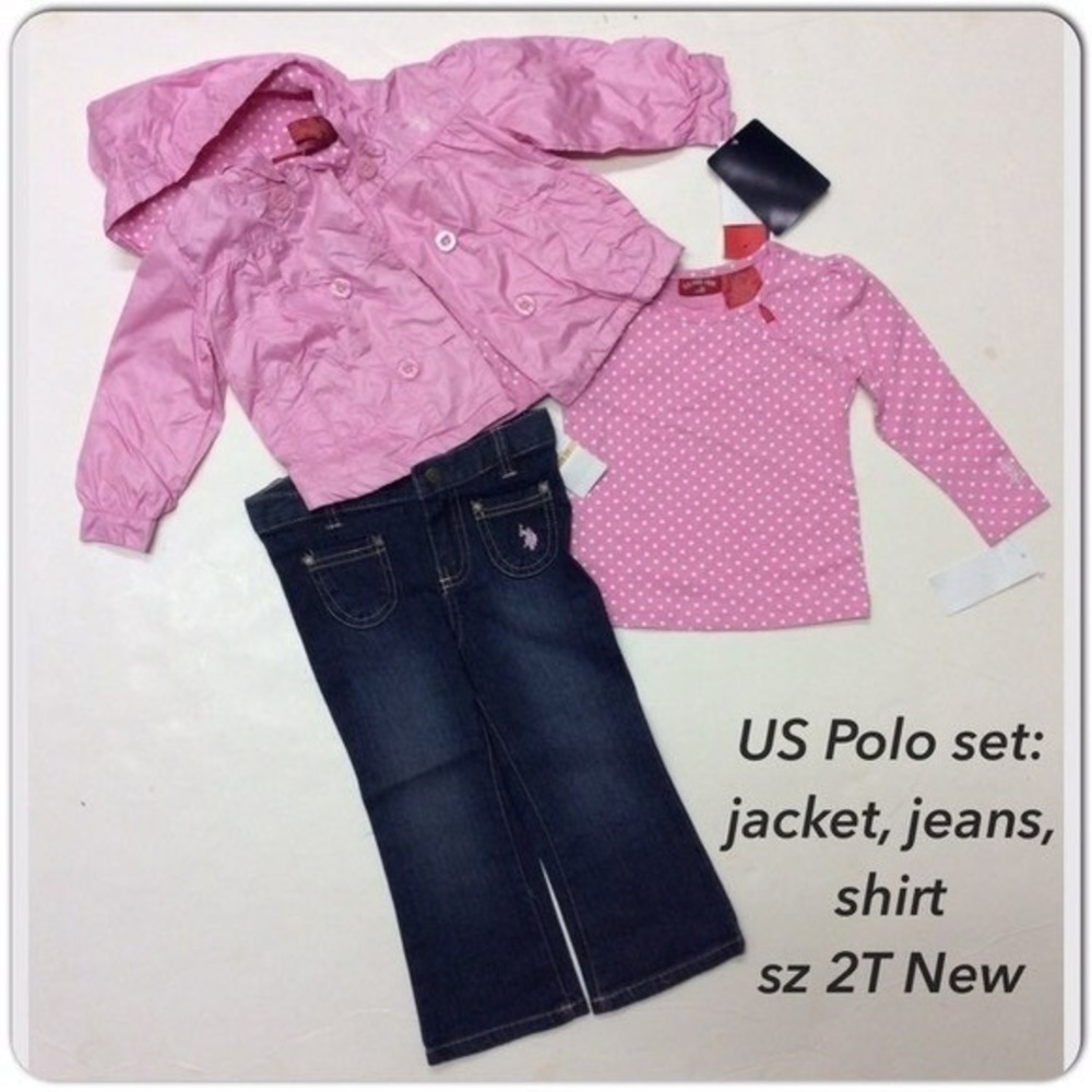 US Polo Girls 2T Outfit Set Jacket Jeans Top New Pink Denim Clothes Baby New